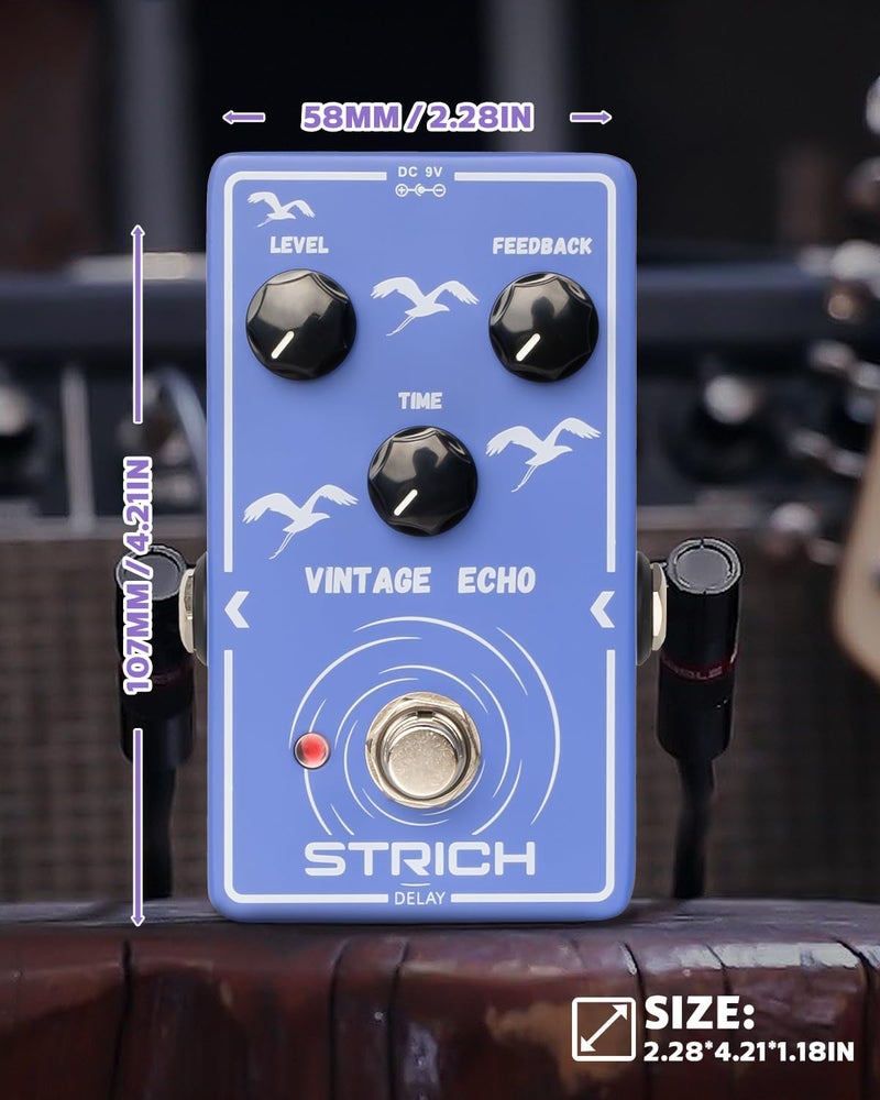 STRICH VINTAGE ECHO Analog Delay Guitar Pedal, Vintage Delay Effect Pedal, True Bypass for Electric Guitar, Blue - Image 2